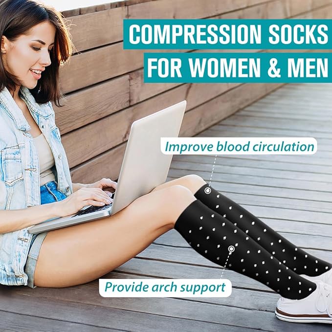BLUEENJOY Copper Compression Socks for Women & Men (6 pairs) - Best Support for Nurses, Running, Hiking, Recovery