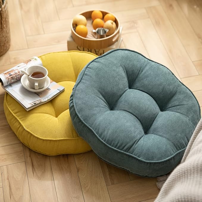 Corduroy Chair Pads Seat Cushion Soft Thicken Bedroom Living Room Floor Tatami Cushion Round Seat Pad for Kids Reading Adult Office,1 Count (Blue,22"x22")