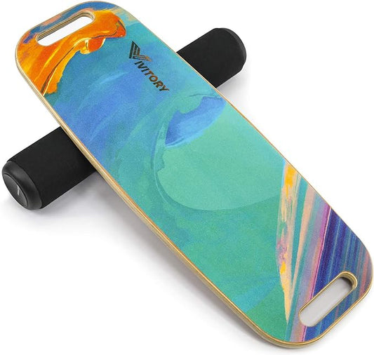 VIVITORY Balance Board Trainer with Handle, Roller Board with Adjustable Stoppers – 3 Different Distance Options 4, 13 and 22 inches, for Hockey, Surfing, Snowboarding, Skateboarding and Skiing