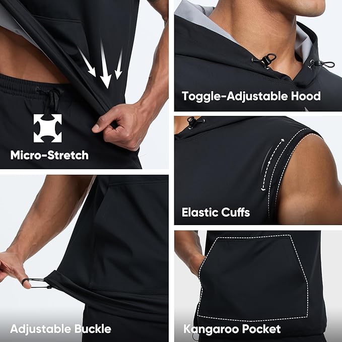HOTSUIT Sauna Shirt for Men Anti-Rip Men's Heat Trapping Pullover Vest Hoodies Tank Top for Boxing Exercise