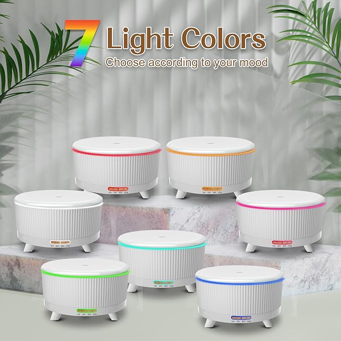 Essential Oil Diffusers for Home 500ml,Aromatherapy Diffusers for Essential Oils Large Room with 7 Colors Lights & 3 Mist Mode Waterless Auto Off,Cool Mist Humidifiers for Decor S-White