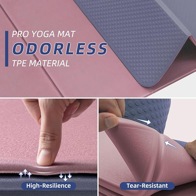 ILILI Foldable Yoga Mat, 10mm Thick, TPE Material, Extra Long 75"L x 26"W, Soft and Comfortable Folding Mat 0.4 Inches, Easy to Carry and Store, 190*66cm Portable Multi-Functional Use for Yoga, Home Exercise & Outdoor