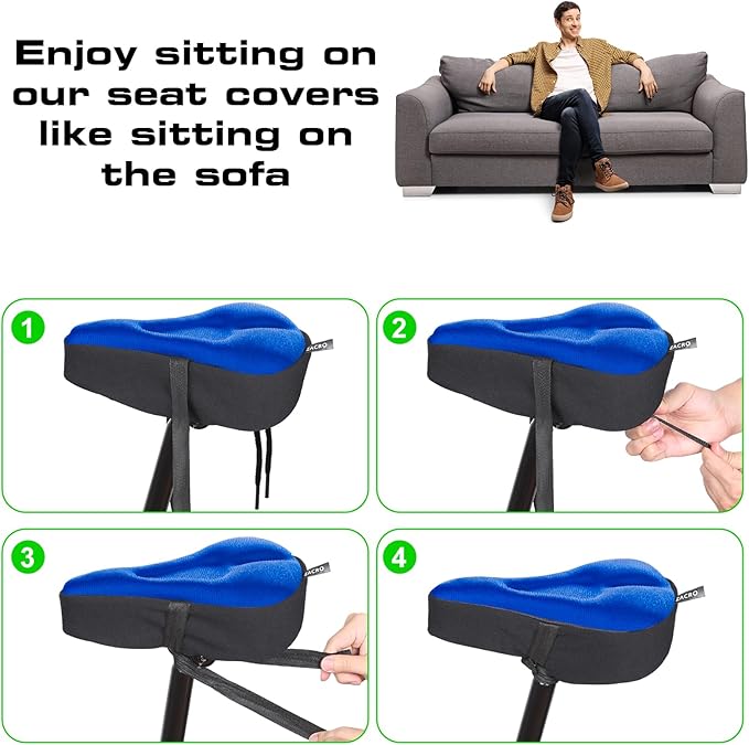 Zacro Bike Seat Cushion - Gel Padded Bike Seat Cover for Men Women Comfort, Extra Soft Exercise Bicycle Seat Compatible with Peloton, Outdoor & Indoor Bike Saddles