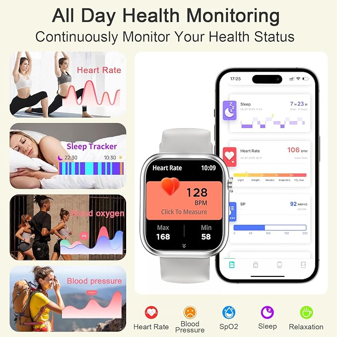 GADIXY Smart Watches for Men Women(Answer/Make Calls),7 Day Battery Fitness Tracker Watch SpO2/HR/Sleep/BP,120+ Sports Activity Trackers,IP68 Smart Watch for Android/iOS,120+Dials,2 Bands,Silver