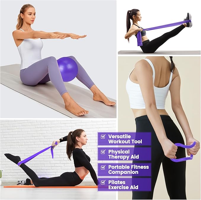 Home Pilates Essentials Kit for Women,Pilates Equipment Set with 9 Inch Yoga Ball,Figure 8 Resistance Band,Pilates Bands & Accessories,Pilates Ring and Ball Set for Beginners Home Workouts