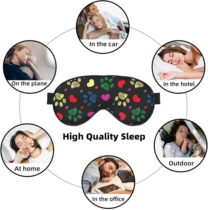 Sleep Eye Mask Colorful Hearts Animal Paw Sleep Mask for Women Men Comfortable Eye Mask with Adjustable Strap Soft Eye Cover Blindfold for Travel Yoga Nap Shift Work