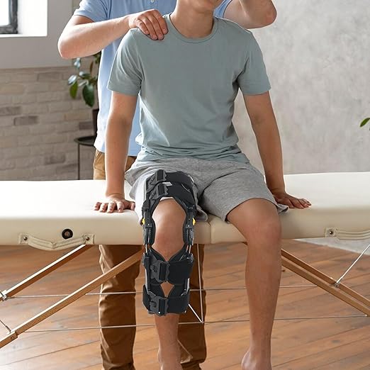 Hinged ROM Knee Brace, Post Op Knee Brace for Recovery Stabilization, ACL, MCL and PCL Injury, Adjustable Medical Orthopedic Support Stabilizer After Surgery, Women and Men,Left and Right Leg