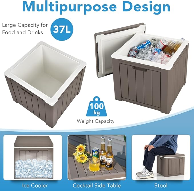 GYMAX Camping Cooler, Insulated 40 Qt Heavy Duty Ice Chest with Built-in Handles and Detachable Lid, Keeps Ice for 24H, Multifunctional for Beach, Picnic, Camping Outdoors