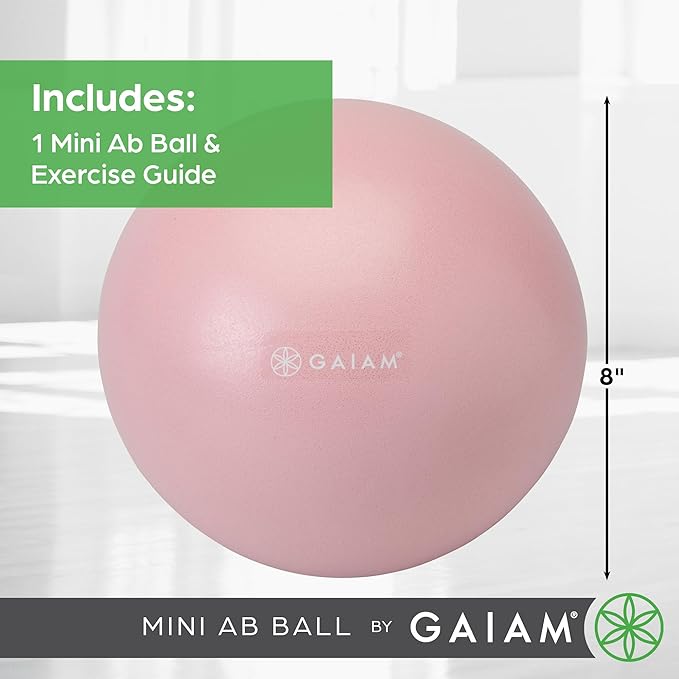 Gaiam Mini Ab Ball, 8 Inch Inflatable Anti-Burst Exercise Ball for Core Strength, Pilates, Yoga, and Physical Therapy, Includes Inflation Straw, Plug & Downloadable Exercise Guide