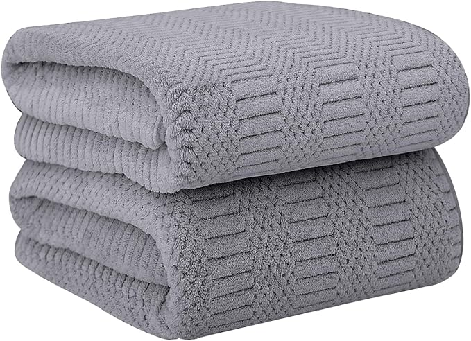 JML Microfiber Bath Towels, Large Bathroom Towel 2 Pack (30" x 60"), Oversized, Soft, Super Absorbent and Fast Drying, Multipurpose Use for Sport, Fitness, Yoga, Diamond Cross Grid Gray