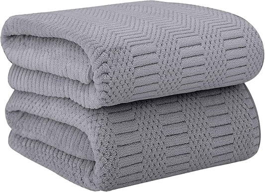 JML Microfiber Bath Towels, Large Bathroom Towel 2 Pack (30" x 60"), Oversized, Soft, Super Absorbent and Fast Drying, Multipurpose Use for Sport, Fitness, Yoga, Diamond Cross Grid Gray