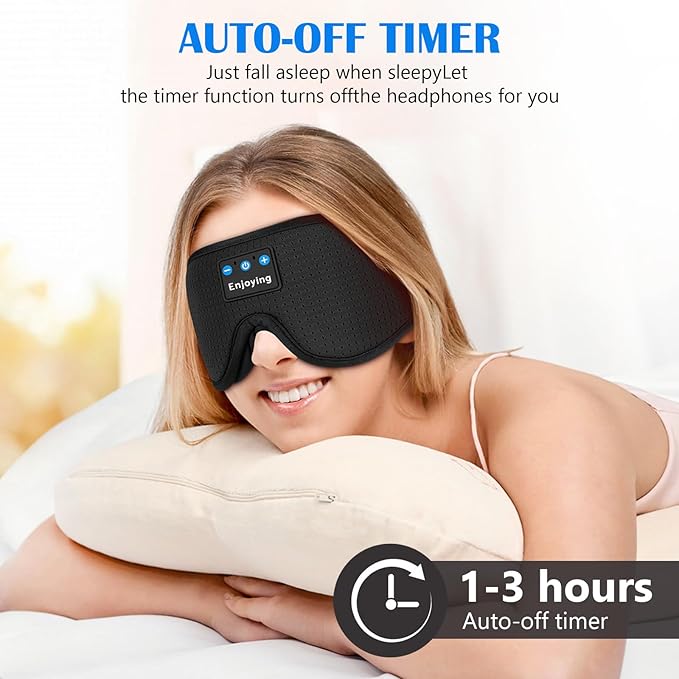 Sleep Headphones, Sleep Mask Bluetooth Wireless Music Eye Mask, Sleeping Headphones for Side Sleepers Sleep Mask with Bluetooth Headphones Ultra-Thin Stereo Speakers for Sleeping (Black)