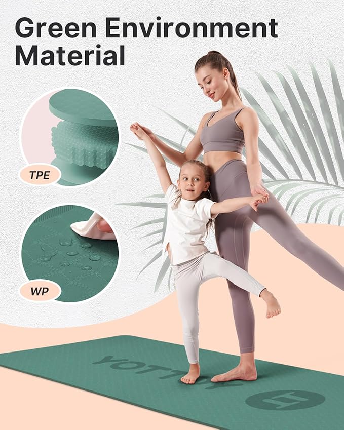 YOTTOY Yoga Mat, 72"x 32"x1/3" Extra Wide Non-Slip Exercise Fitness Yoga Mats,Eco-Friendly TPE Exercise Mats for Women Men Home Workout with Strap Bag