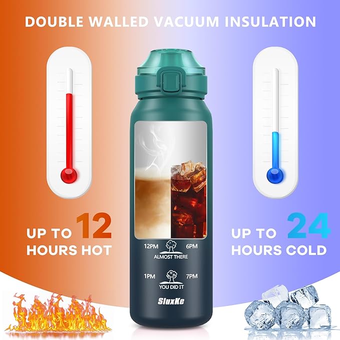 32oz Insulated Water Bottle with 2Lids(Straw Lid & Spout Lid), 1000ml Stainless Steel Water Bottle Double Walled Leakproof, Reusable Metal Bottle Keep Cold & Hot for Men, Women BLUE BLUE