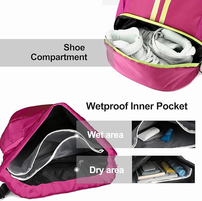 Hoedia Sports Drawstring Backpack - String Swim Gym Bag with Shoes Compartment and Wet Proof Pocket for Women&Men