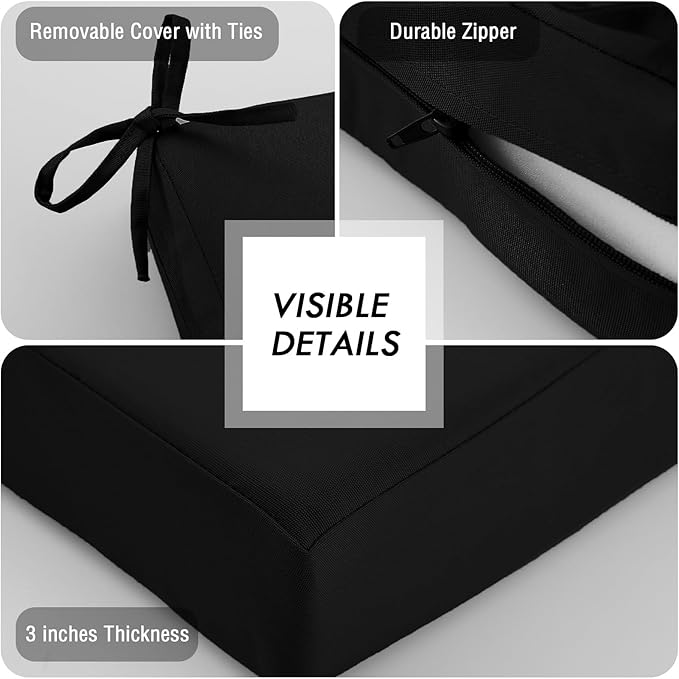 idee-home Outdoor Bench Cushions for Outdoor Furniture 48x18, Patio Loveseat Porch Swing Cushions Waterproof, Black