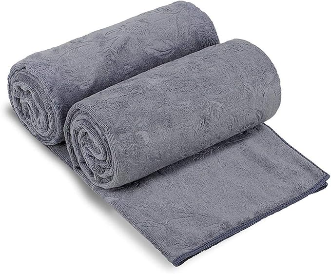 JML Bath Towels 2 Pack, Oversized Microfiber Bath Towel Set 30" x 60", Extra Large, Soft and Super Absorbent for Hair Wrap, Beach, Pool, Sport - Grey Floral Pattern