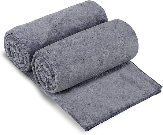 JML Bath Towels 2 Pack, Oversized Microfiber Bath Towel Set 30" x 60", Extra Large, Soft and Super Absorbent for Hair Wrap, Beach, Pool, Sport - Grey Floral Pattern