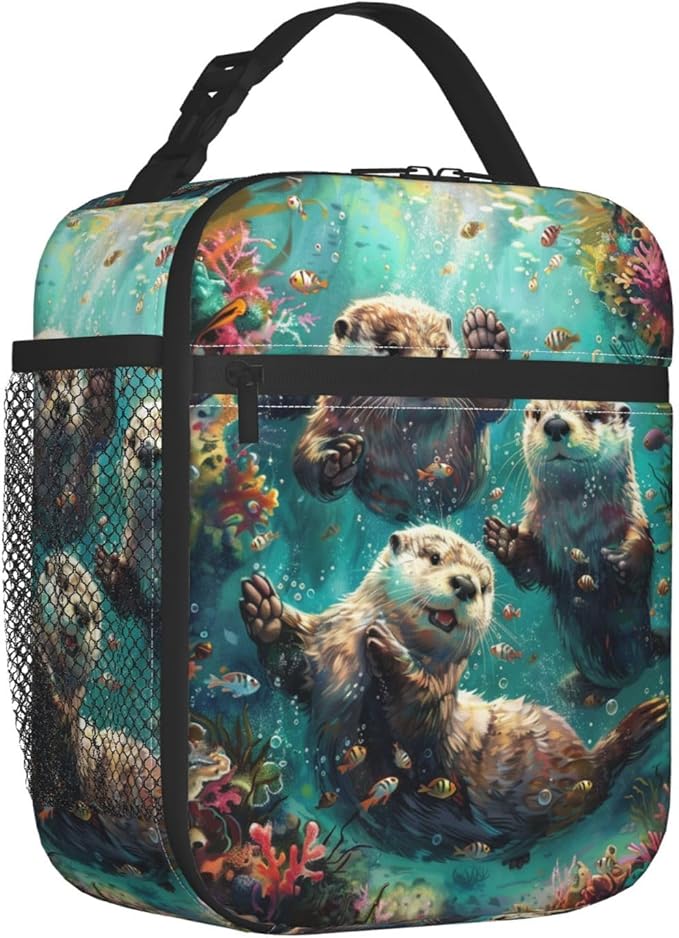 Lunch Box for Women Men, Otters Insulated Lunch Box Reusable Portable Lunch Bag Cooler Tote Waterproof Lunch Container for Office Picnic Work Travel Hiking