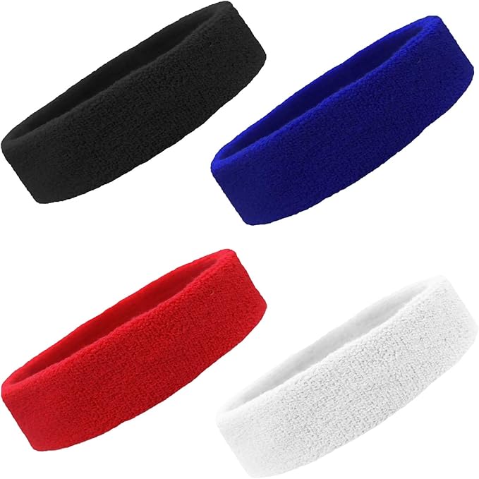 12 Sweatbands Cotton Sports Headbands Terry Cloth Moisture Wicking Athletic Basketball Headband by Kenz Laurenz