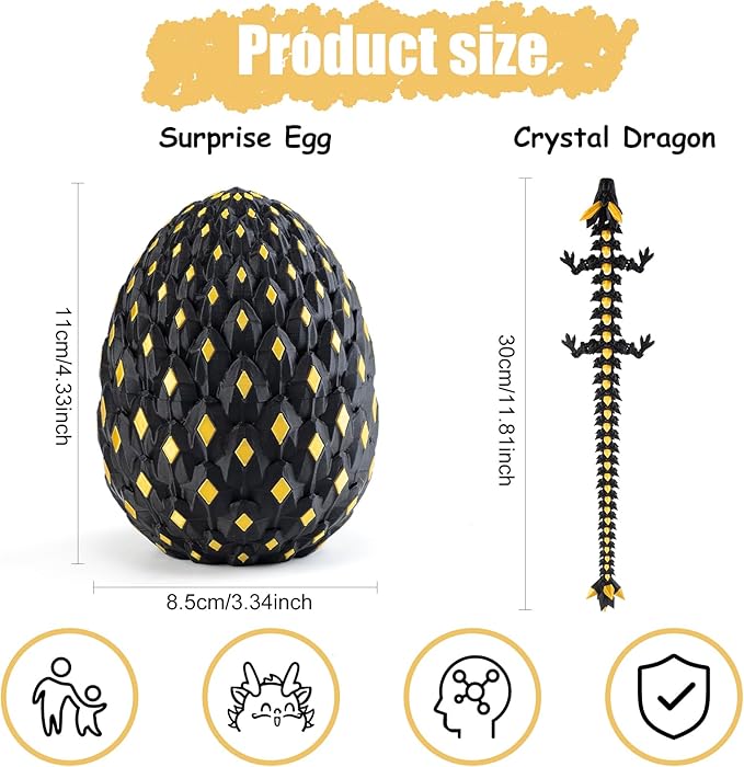 3D Printed Dragon Egg with Articulated Dragon Inside - Mystery Dragon Egg Fidget Toy, Sensory Desk Pet for Stress Relief, Stocking & Easter Basket Stuffers, Gift for Kids Ages 4+, Teens & Collectors