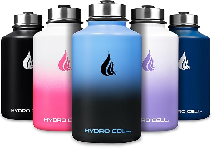 HYDRO CELL Stainless Steel Insulated Water Bottle with Straw - For Cold & Hot Drinks - Metal Vacuum Flask with Screw Cap and Modern Leakproof Sport Thermos for Adults (Blue/Black 64oz)