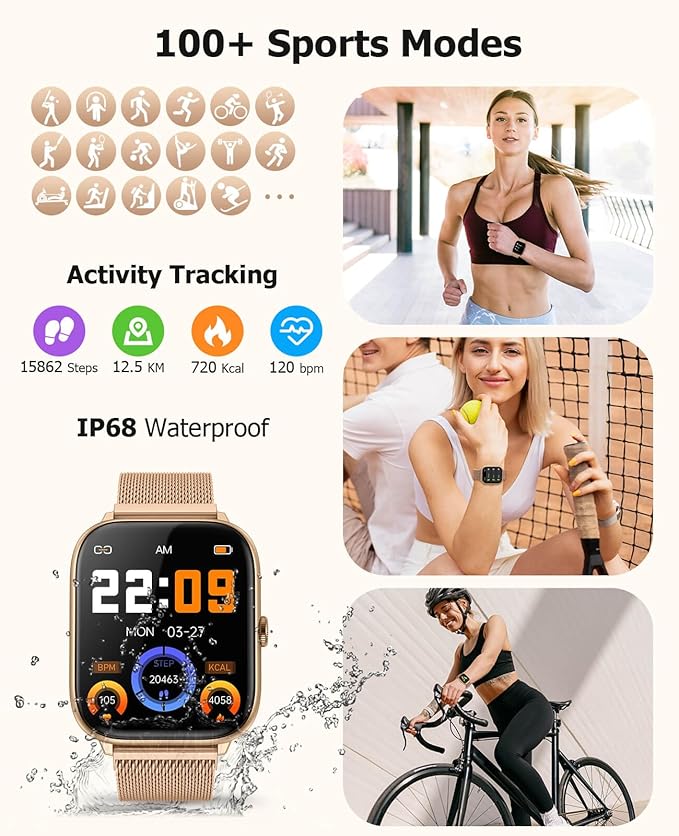 2025 Smart Watches for Women with Blood Pressure Monitor, 2.06" AMOLED Display, IP68 Waterproof Fitness Tracker, 118 Sports Modes, Heart Rate/SpO2/Sleep Monitor, Compatible with Android iPhone