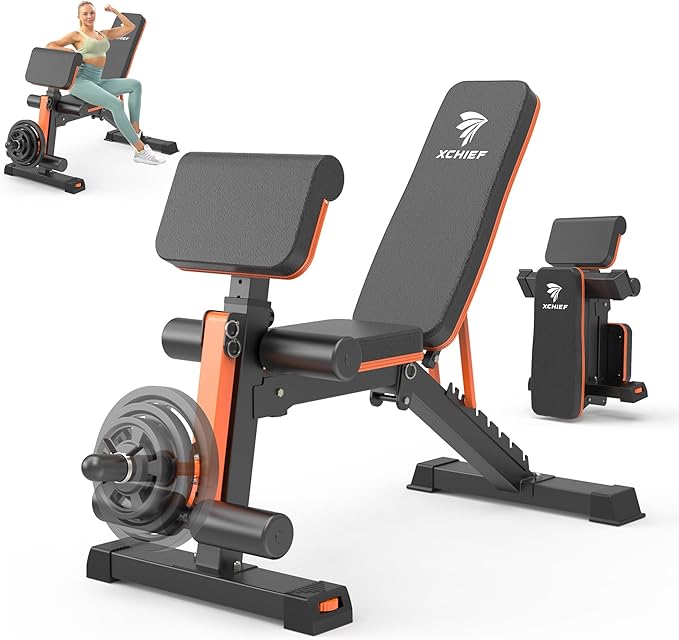 Adjustable Weight Bench - 1000LBS Capacity Heavy Duty Foldable Workout Bench for Full Body Exercise, Flat/Incline/Decline, Bench Press for Home Gym with Preacher Pad & Leg Extension