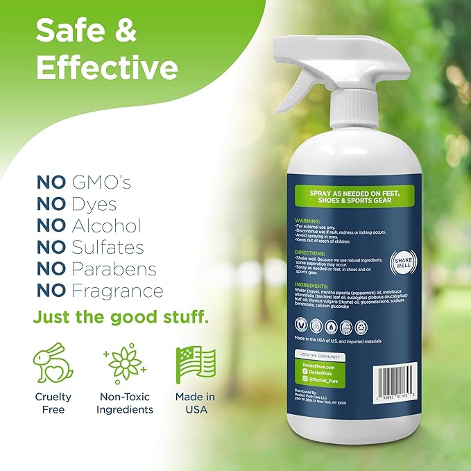 Rocket Pure Natural Odor Eliminator - Foot & Shoe Deodorizer Spray, Gear Odor Eliminator - Removes, Controls & Prevents Odors - Made with Essential Oils - Made in USA (Mint, 32oz)