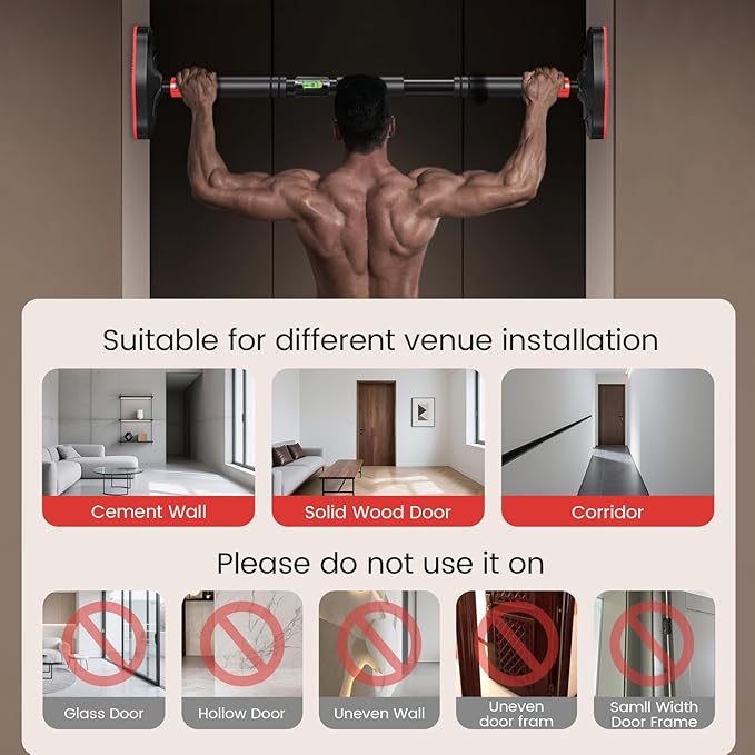 Pull Up Bar for Doorway, Adjustable Door Frame Pull Up and Chin Up Bar, Total Upper Body Workout Bar for Home Gym Workouts