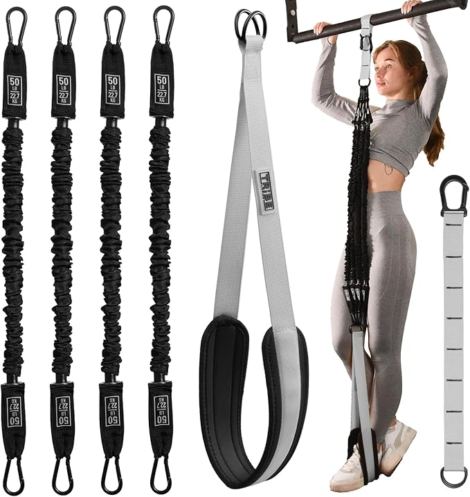 Pull Up Assistance Bands Set - 4 Heavy-Duty Pull Up Bands, Height Adjustable Strap & Comfortable Foot Strap - Stackable Pull Up Resistance Bands for Pull Ups