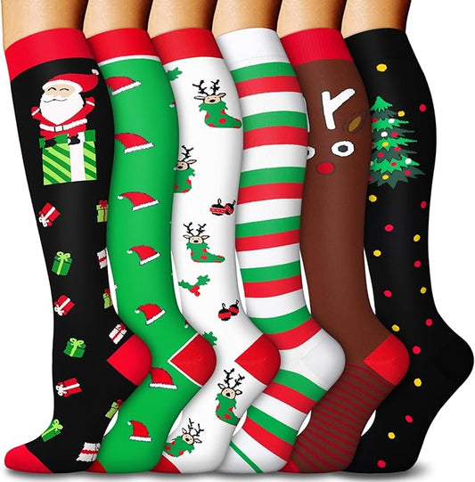 FuelMeFoot 6 Pairs Compression Socks for Women & Men 15-20mmHg Graduated Support Knee High Socks for Nurses, Travel, Athletic