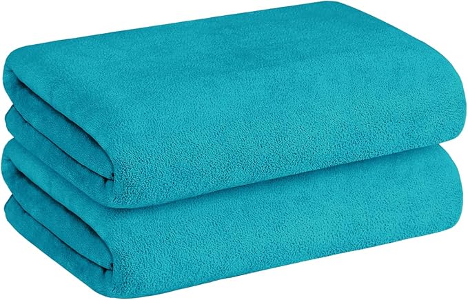 JML Bath Towels, Large Microfiber Towel Set 2 Pack (30" x 60") - Soft, Absorbent, Quick Drying, Use for Hair Wrap, Fitness, Sport, Yoga, Teal