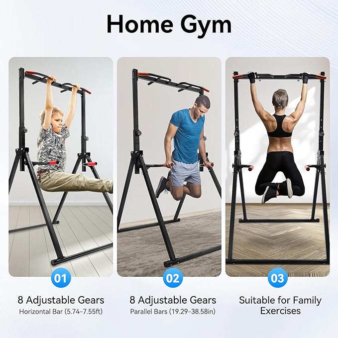 Pull Up Bar, Triangular Pull Up Station with Thickened Pipe Multifunction Adjustable Height Bar Freestanding for Home Gym (Max. Load: 200kg/440.92lbs)