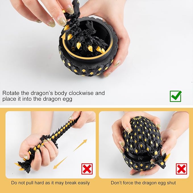 3D Printed Dragon Egg with Articulated Dragon Inside - Mystery Dragon Egg Fidget Toy, Sensory Desk Pet for Stress Relief, Stocking & Easter Basket Stuffers, Gift for Kids Ages 4+, Teens & Collectors