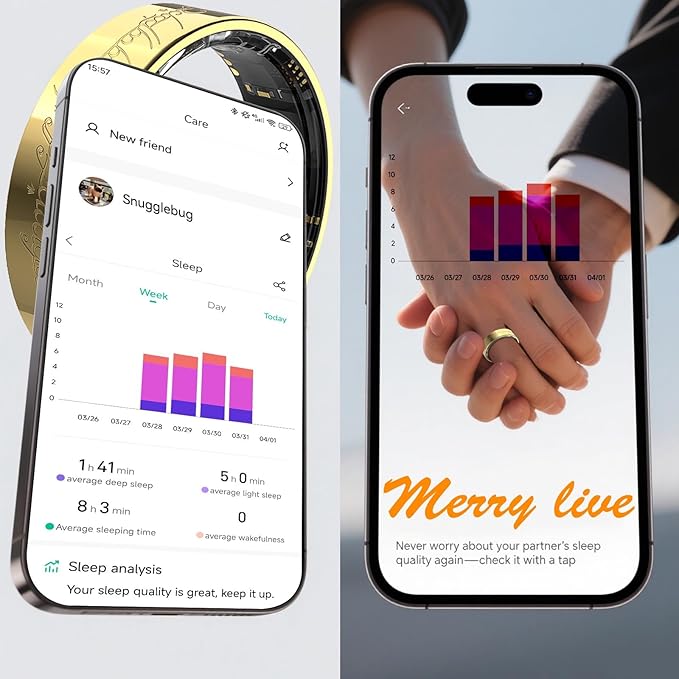 Ultra Smart Ring for Women Men,Health Fitness Tracker with Sleep/Blood Pressure/Oxygen Monitoring, Heart Rate & Activity Tracking,IP68 Waterproof, 5+Day Battery,No Subscription Fee 1-Gold 8 FRAY