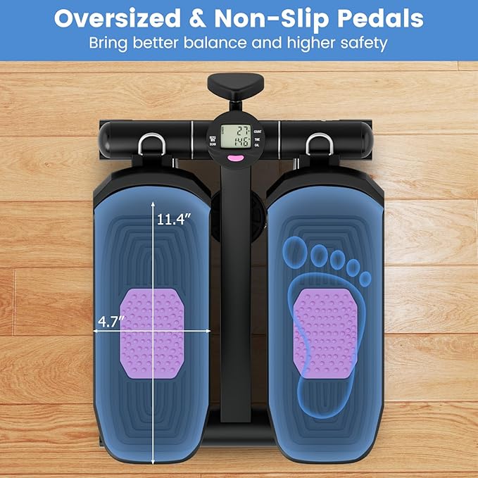 GYMAX Steppers for Exercise at Home, Hydraulic Mini Stair Stepper with Resistance Bands & LCD Monitor, Portable Under Desk Cardio Equipment Step Machine for Home Gym