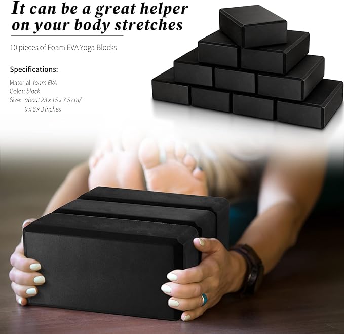 10 Pcs Foam EVA Yoga Blocks Lightweight Non Slip Supportive Yoga Bricks for Pilates Stretching and Meditation, Women Men Yogi Beginners