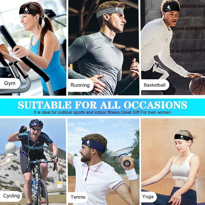 3Pcs Men Sports Headbands Sweat Bands for Men Women Sweatbands