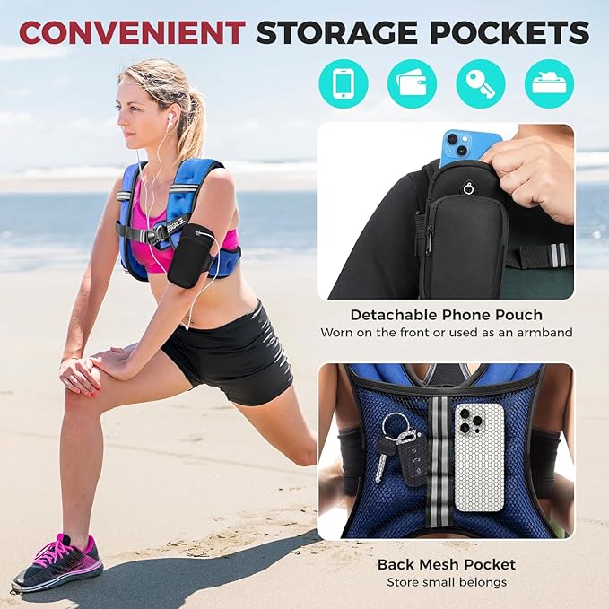 BAGAIL Weighted Vest, 5lbs/8lbs/10lbs/12lbs/15lbs/20lbs/25lbs/30lbs Weight Vest with Detachable Phone Pouch, Rucking Vest for Women, Men, Walking, Weight Loss, Training, Running