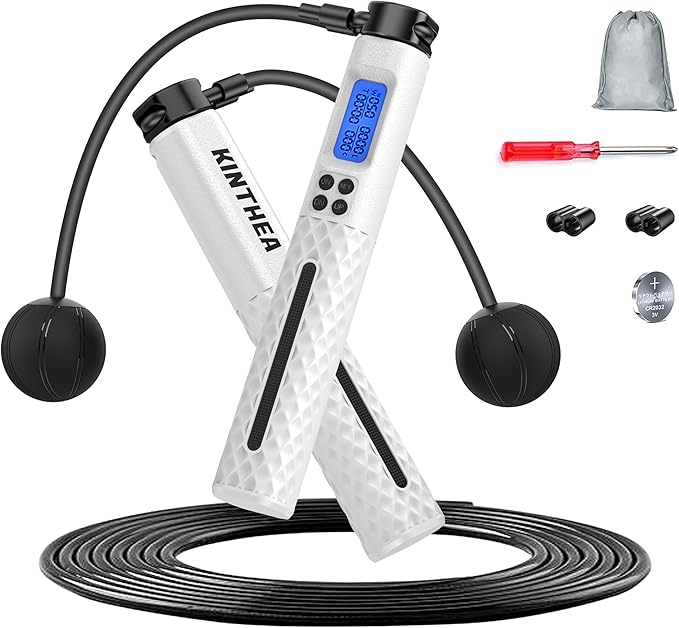 KINTHEA 2 in 1 Smart Jump Rope with Counter and LED Display, Cordless Jumping Rope with Counter for Women, Men, All Age, Adjustable Skipping Rope for Cardio Fitness in Limited Home Space & Outdoor