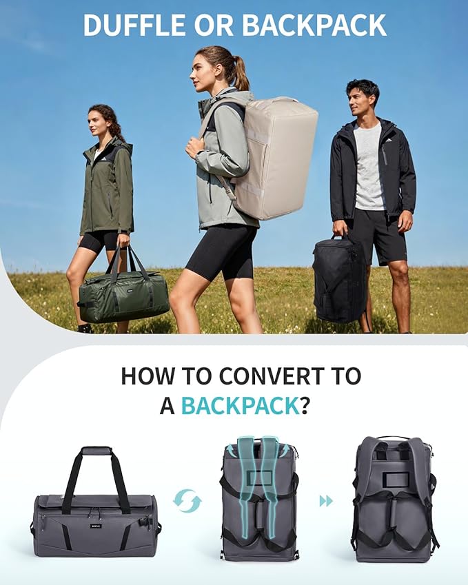 ECOHUB 40L Gym Bag for Women Men Water Resistant Sports Duffle Bag with Shoes Compartment& Wet Pocket, Travel Weekender Camping Backpack