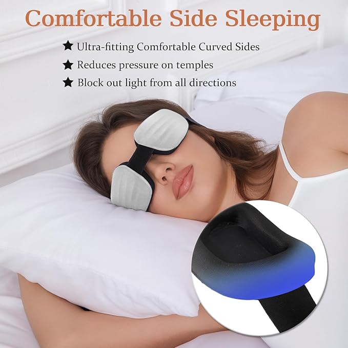 Sleep Mask for Side Sleeper Women Men, Eye Mask for Sleeping Light Blocking, Zero Eye Pressure 3D Sleeping, Gery