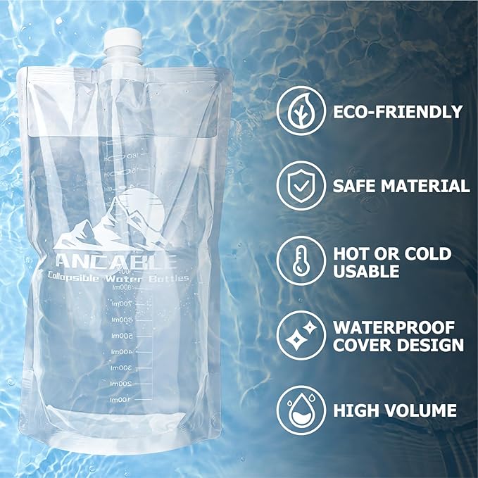 64oz Collapsible Water Bottles, 6-Pack Reusable Travel Foldable Water Bottles for Hiking Camping Running Bike, BPA-Free Water Bottle