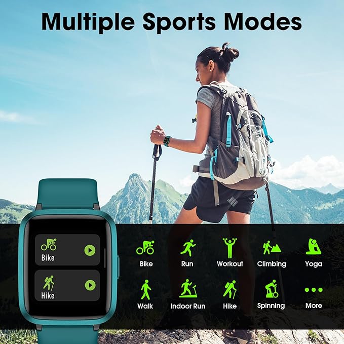 Smart Watch, Fitness Tracker with Touchscreen, Heart Rate Monitor, Blood Oxygen, Sleep Tracking Fitness Watch 5ATM Waterproof Smartwatch for Women Men Pedometer Step Calories for Android iOS