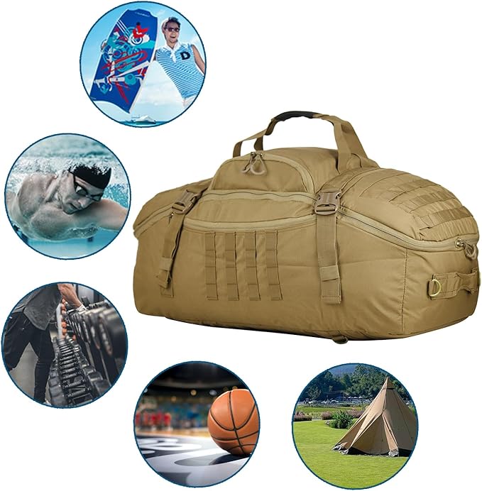 Gym Backpack for Men Sports Duffel Bag Gym Bags with Three Ways of Carrying (TAN-60L)