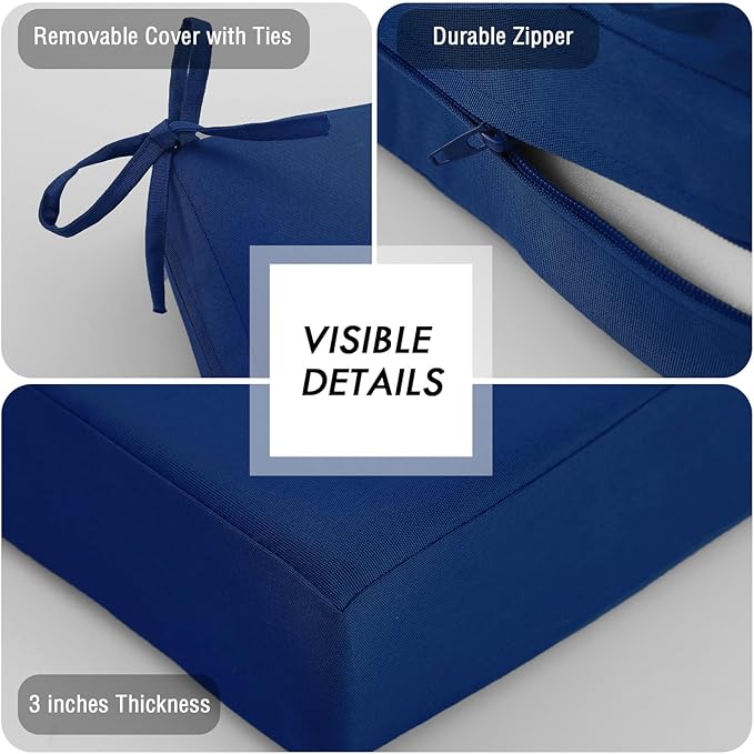 idee-home Outdoor Bench Cushion Waterproof, Bench Cushions for Outdoor Furniture, Patio Porch Swing Replacement Seat Pad with Ties for Garden Backyard, 42 x 18 Inch Navy Blue