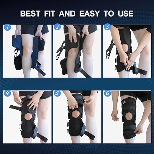 16inch Tall Hinged Knee Brace with Full Support,4 Compression Straps,2 Metal Stabilizers,Breathe Air Spacer Wrap for Knee Pain Relief,ACL,Arthritis,Meniscus(XL fit Upper 25.5-28.5"/Lower 16.5-20")