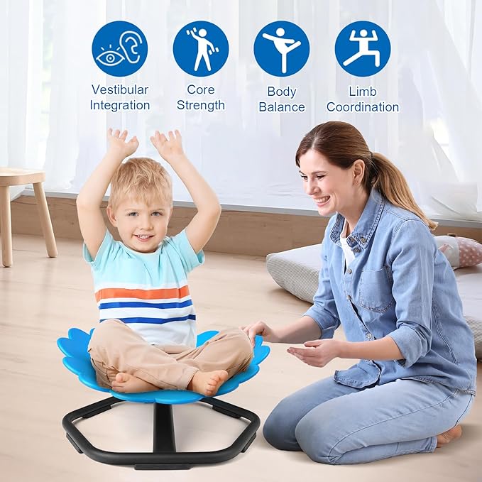 Flower Swivel Chair for Kids, 360° Spinning Seat, Autism Sensory Spin Chair, Toddler Sit and Spin Wobble Chair, ADHD Toy Chairs, Play Equipment Relief Motion Sickness for Boys Girls (Blue)