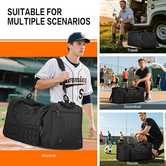 125L Extra Large Gym Duffle Bag for Men Women with Shoes Compartment Heavy Duty Tactical Sports Duffel Bag Big Football Baseball Basketball Soccer Hockey Team Equipment Bag, Black